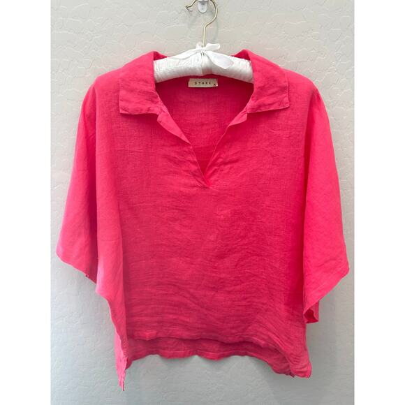 STARK X | Hot Pink 100% Linen Lagenlook Collared Boxy Oversized Top | Medium - Picture 1 of 8